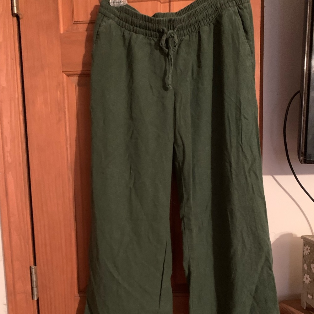 Wide leg green linen pants - super comfy